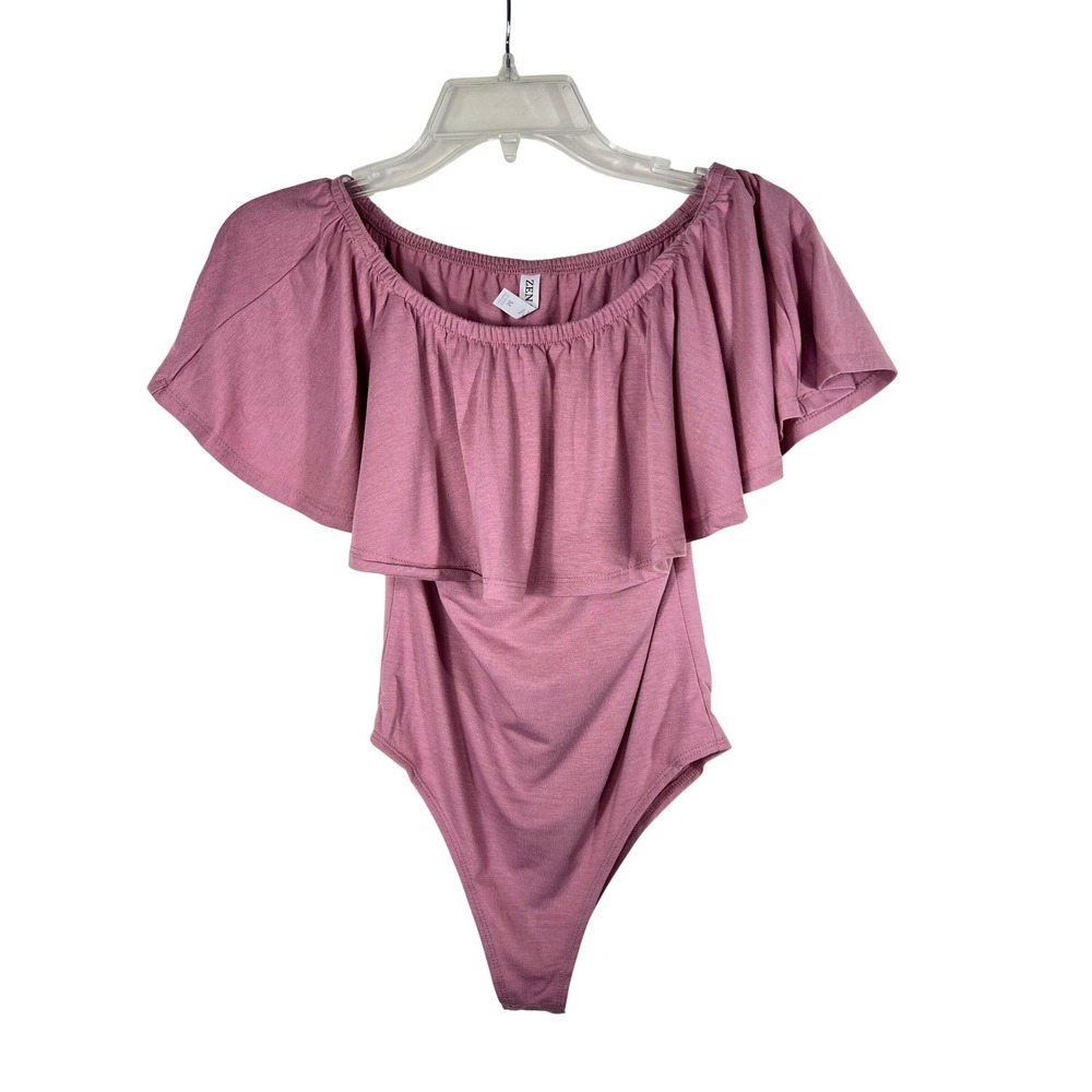 Zenana Mauve Off the Shoulder Ruffle Bodice Bodysuit RT-8311BA Womens Large